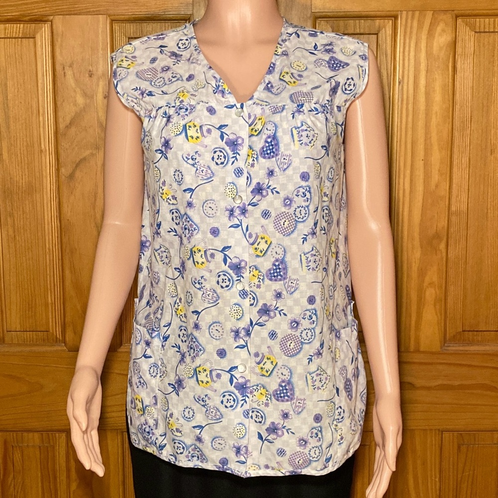 NWOT Premier Intimates Vintage 90s Top Sleeveless Snap Front Purple White Size L